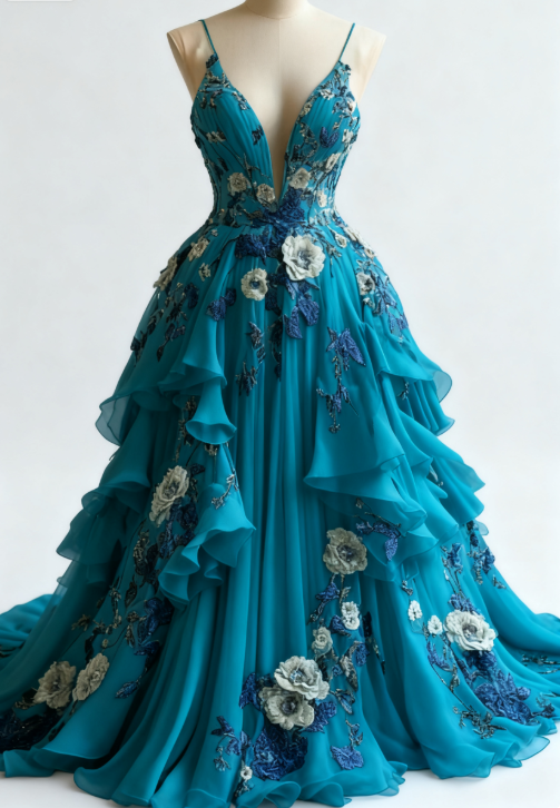 Fairytale A-Line Wedding Dresses Œ¸Chiffon 3D Applique Prom Dresses