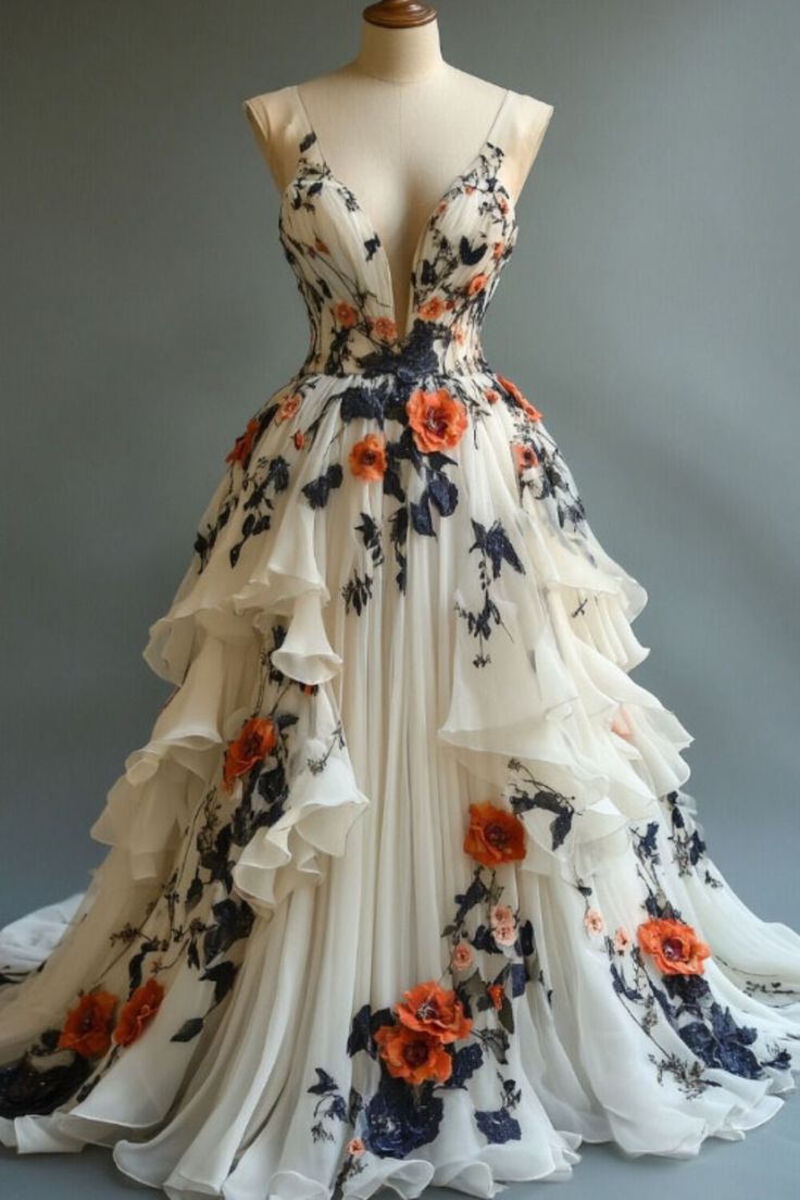 Fairytale A-Line Wedding Dresses Œ¸Chiffon 3D Applique Prom Dresses