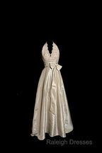 Vintage A Line V Neckline Champagne Lace Prom Gown Fairy Prom Dresses