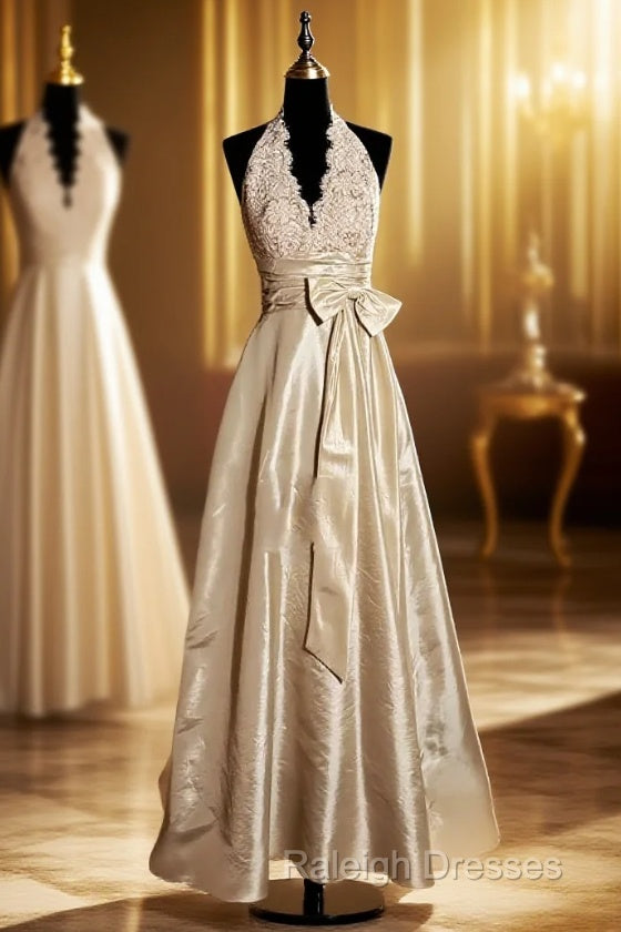 Vintage A Line V Neckline Champagne Lace Prom Gown Fairy Prom Dresses