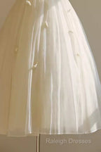 Vintage Ball Gown Bateau White Tea Length Wedding Dresses Brides Dress
