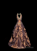 Vintage Ball Gown Halter Brown Sleeveless Long Prom Gown Fairy Prom Dresses