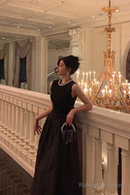 Vintage Ball Gown Jewel Sleeveless Black Satin Prom Dresses Birthday Outfits