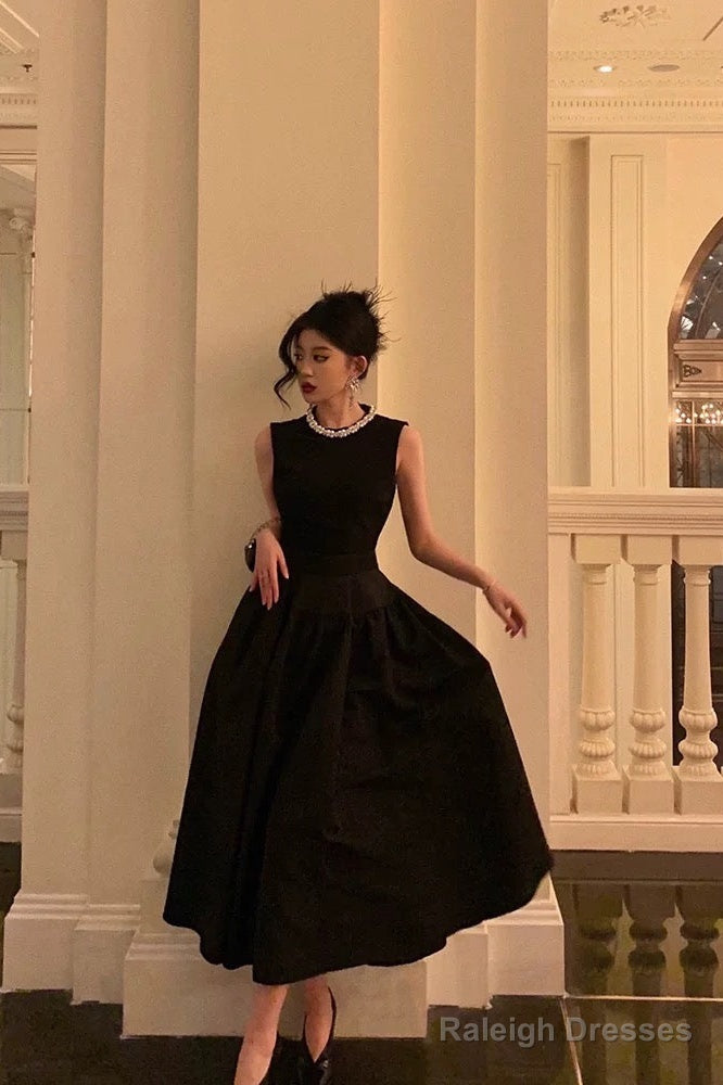 Vintage Ball Gown Jewel Sleeveless Black Satin Prom Dresses Birthday Outfits Main image