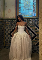 Vintage Ball Gowns Off The Shoulder Satin Lace Prom Dresses Wedding Dresses