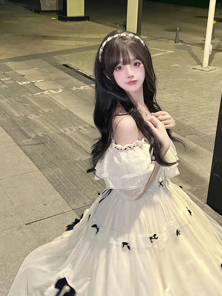 Vintage Ball Gowns Off The Shoulder White Chiffon Summer 18Th Birthday Dresses Lolita Dresses Birthday Outfits