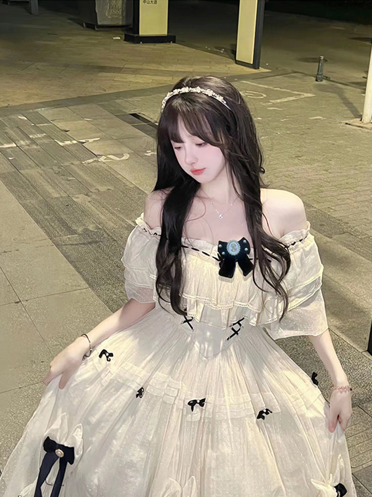 Vintage Ball Gowns Off The Shoulder White Chiffon Summer 18Th Birthday Dresses Lolita Dresses Birthday Outfits