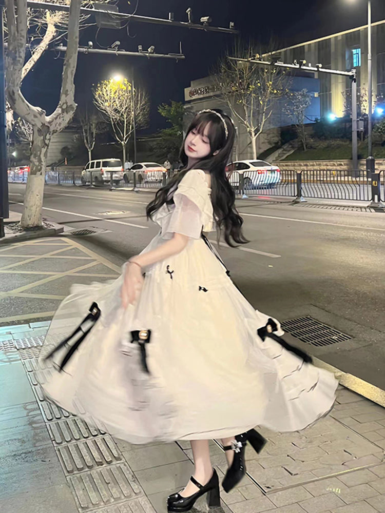 Vintage Ball Gowns Off The Shoulder White Chiffon Summer 18Th Birthday Dresses Lolita Dresses Birthday Outfits