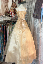 Vintage Ball Gown Spaghetti Straps Sleeveless Long Gold Evening Dress Prom Dresses