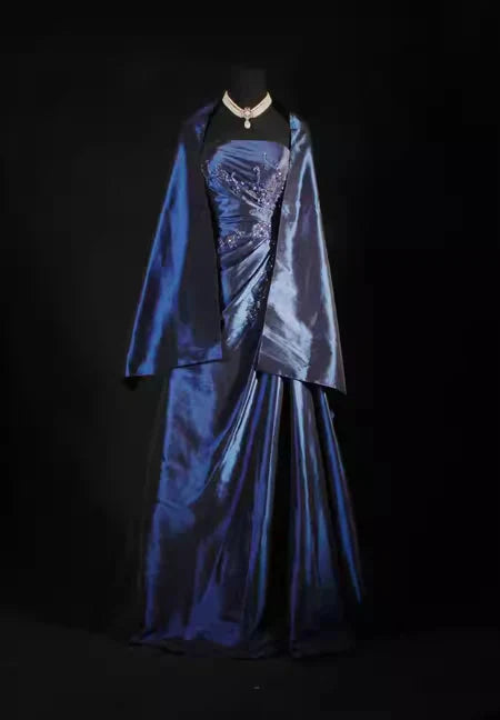 Vintage Ball Gown Strapless Navy Blue Satin Long Prom Dresses Party Dress Secondary image