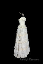 Vintage Ball Gown Strapless White Lace Prom Gown Fairy Prom Dress