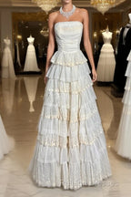 Vintage Ball Gown Strapless White Lace Prom Gown Fairy Prom Dresses