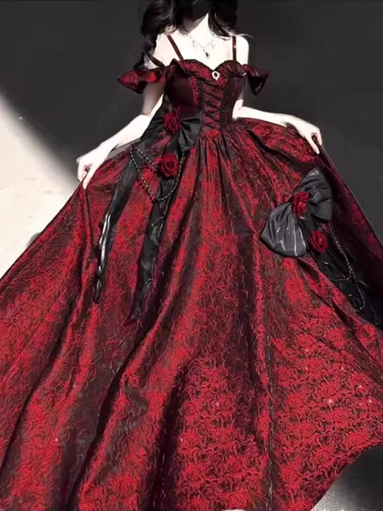 Vintage Ball Gowns Straps Long Burgundy Ruffles Lace Prom Dress Birthday Outfits Secondary image