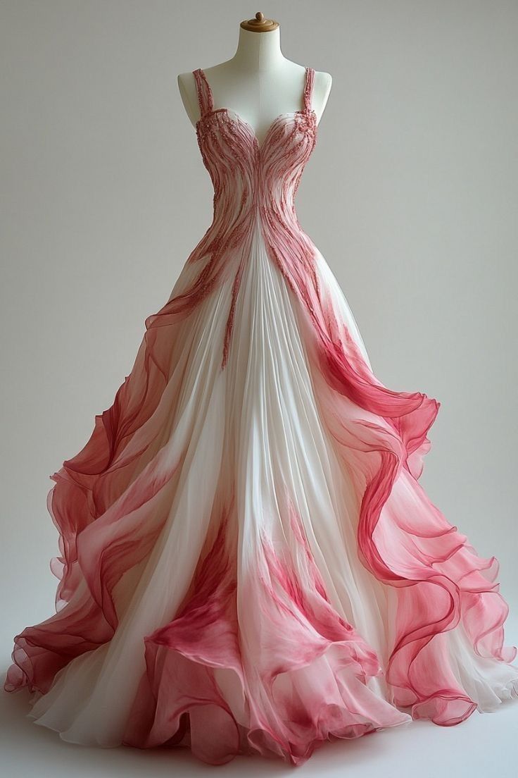 Gradient Pink A-Line V Neck Tulle Long Prom Dress Gradient Pink Prom Dresses