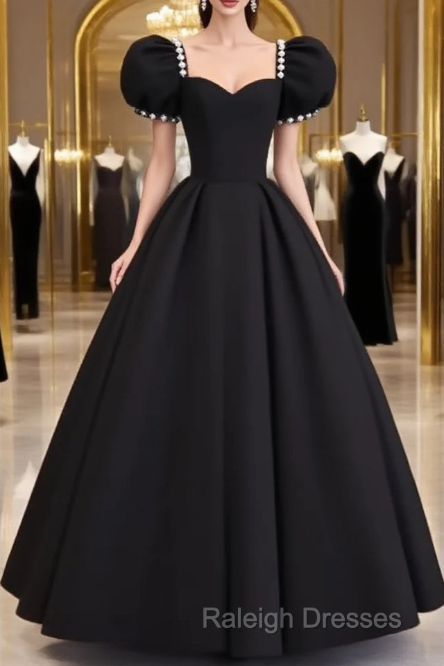 Vintage Ball Gown Sweetheart Satin Black Long Prom Dress Formal Dresses Main image