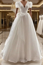 Vintage Ball Gown V Neckline Chiffon White Long Wedding Dress Brides Dresses