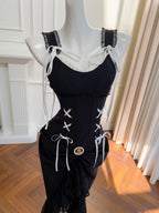 Vintage Black Mermaid Lace And Satin Long Formal Prom Dress