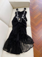 Vintage Black Mermaid Lace And Satin Long Formal Prom Dress