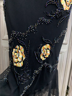 Vintage Black Mermaid Spaghetti Strap Gold Rose Beaded Embroidery Chiffon Long Formal Prom Dress