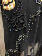 Vintage Black Mermaid Spaghetti Strap Gold Rose Beaded Embroidery Chiffon Long Formal Prom Dress