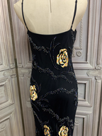 Vintage Black Mermaid Spaghetti Strap Gold Rose Beaded Embroidery Chiffon Long Formal Prom Dress