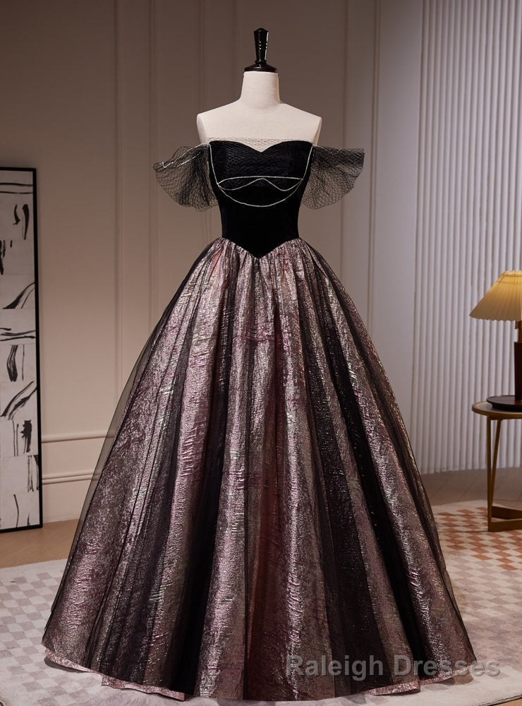 Vintage Black Off the Shoulder Beading Prom Dress