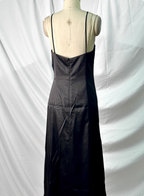 Vintage Black Peacock Feather Embroidered Slim-Fit Satin Long Formal Prom Dress