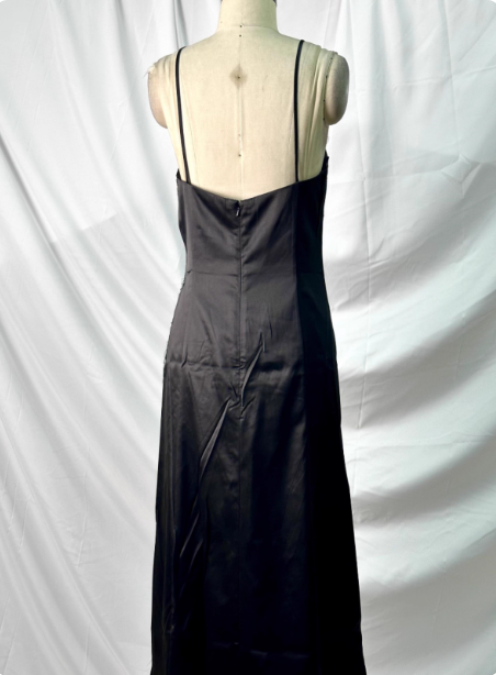 Vintage Black Peacock Feather Embroidered Slim-Fit Satin Long Formal Prom Dress