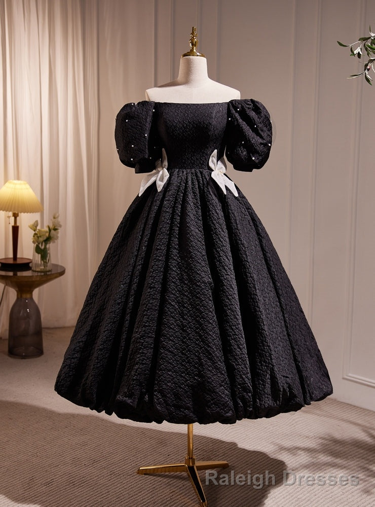 Vintage Black Puff Sleeve Prom Dress Main image