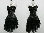 Vintage Black Straps Beaded Prom Dresses Ruffled Homecoming Dresses