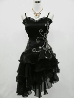 Vintage Black Straps Beaded Prom Dresses Ruffled Homecoming Dresses