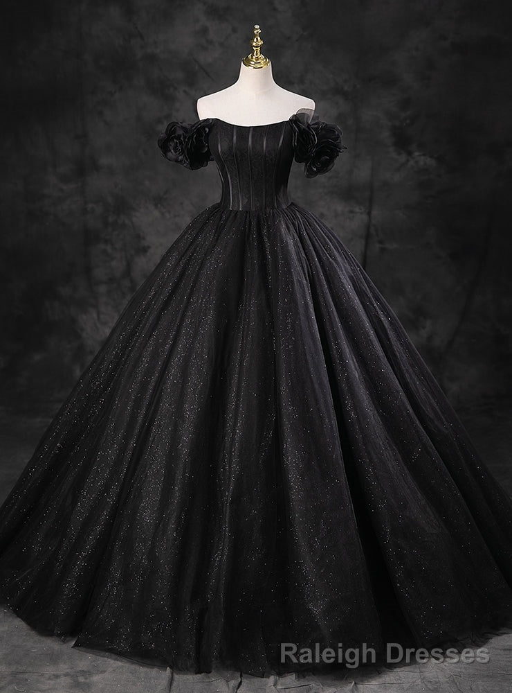 Vintage Black Tulle Sequins Off the Shoulder Quinceanera Dress Main image