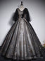 Vintage Black Tulle Sequins V-neck Quinceanera Dress