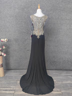 Vintage Black V-Neck Beaded Chiffon Long Formal Prom Dress
