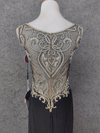 Vintage Black V-Neck Beaded Chiffon Long Formal Prom Dress