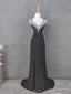 Vintage Black V-Neck Beaded Chiffon Long Formal Prom Dress