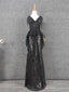 Vintage Black V-Neck Tassel Sequin Tulle Long Formal Prom Dress