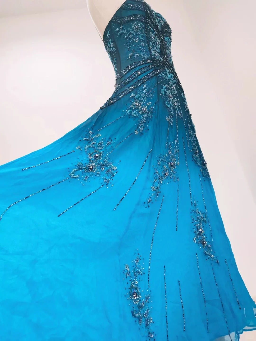 Vintage Blue A-Line Thin Strap Beaded Chiffon Long Formal Prom Dress Secondary image