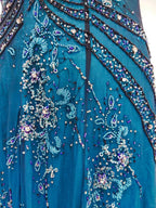 Vintage Blue A-Line Thin Strap Beaded Chiffon Long Formal Prom Dress