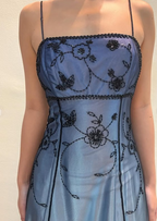 Vintage Blue Gradient Empire Prom Dress Backless Romantic Beaded Prom Dress Guest Dress