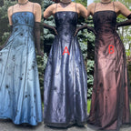 Vintage Blue Gradient Empire Prom Dress Backless Romantic Beaded Prom Dress Guest Dress