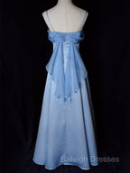 Vintage Blue Satin Spaghetti Straps Gown Elegant Dress