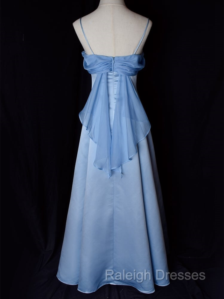 Vintage Blue Satin Spaghetti Straps Gown Elegant Dress