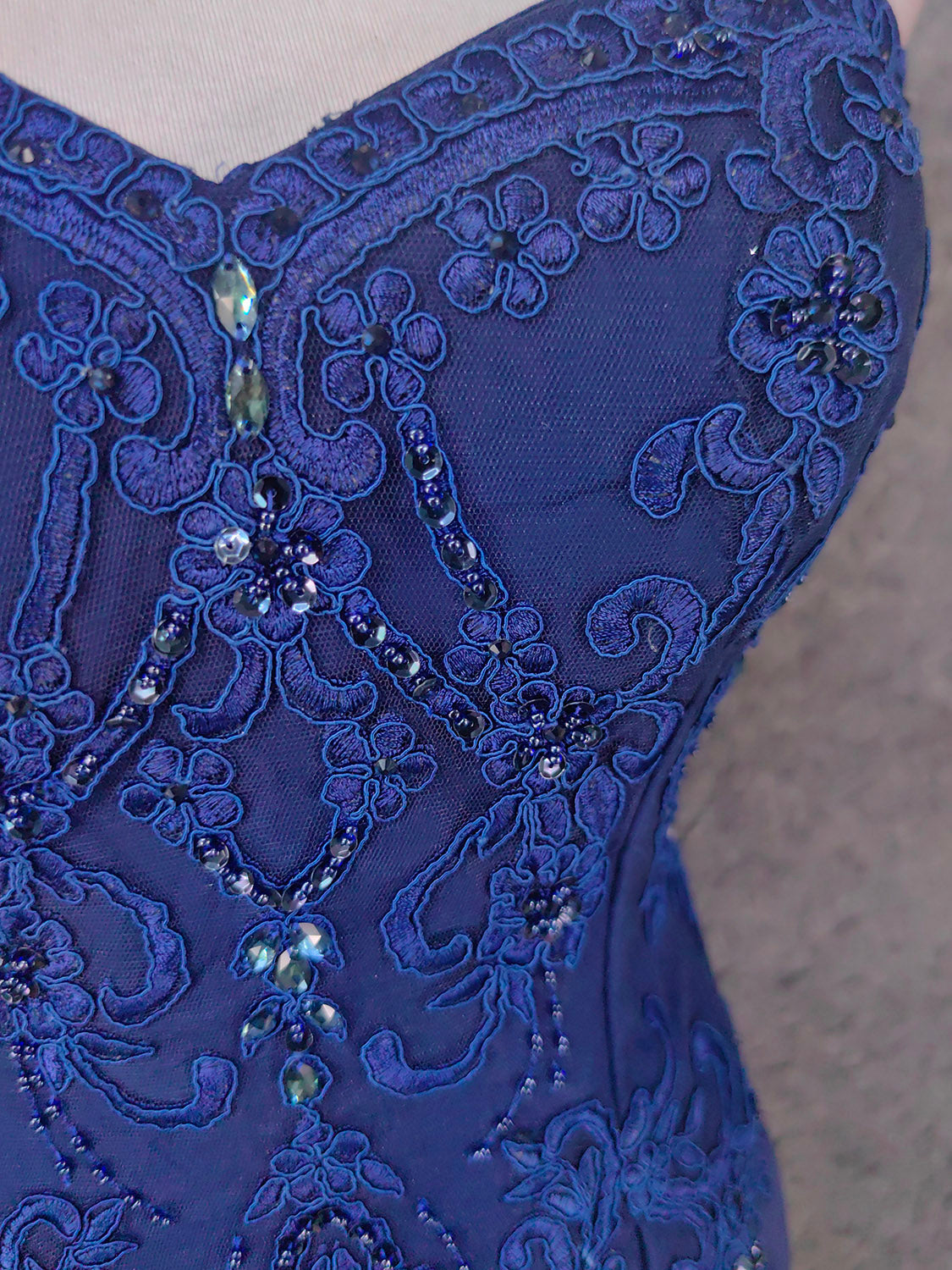 Vintage Blue Sweetheart Neck Embroidered Chiffon Long Formal Prom Dress