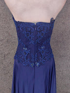 Vintage Blue Sweetheart Neck Embroidered Chiffon Long Formal Prom Dress