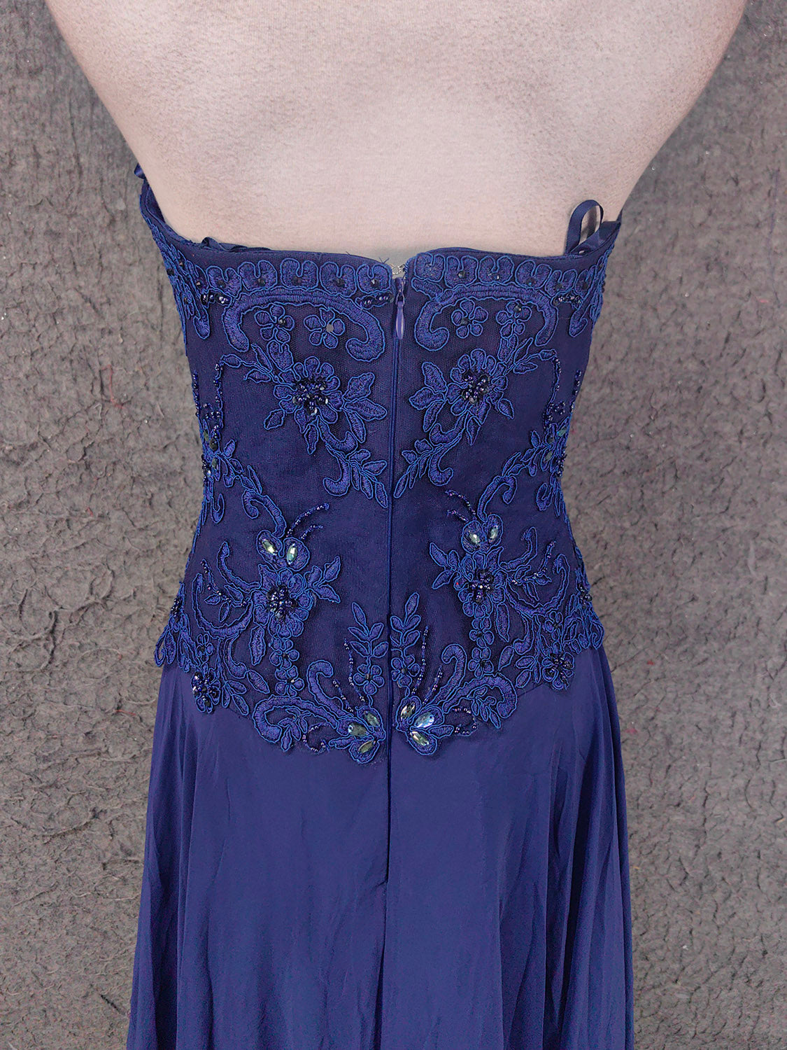 Vintage Blue Sweetheart Neck Embroidered Chiffon Long Formal Prom Dress