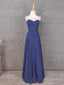 Vintage Blue Sweetheart Neck Embroidered Chiffon Long Formal Prom Dress