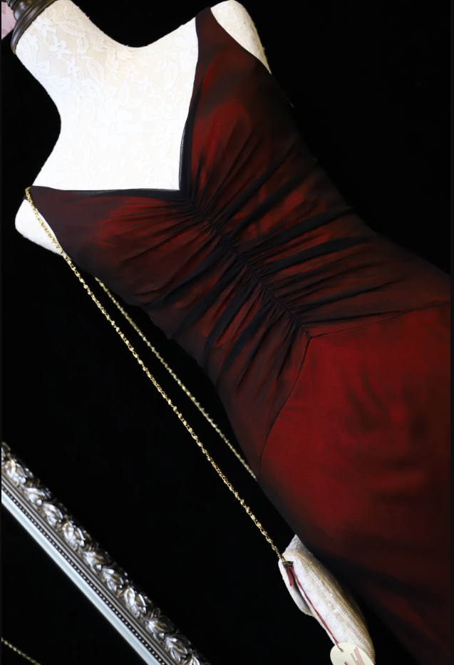 Vintage Bright Burgundy Mermaid V-Neck Ruched Satin Long Formal Prom Dress