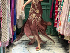 Vintage Brown Irregular Strap Beaded Sequined Formal Prom Dress