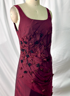 Vintage Burgundy 3D Beaded Flower Square Neck Chiffon Long Formal Prom Dress
